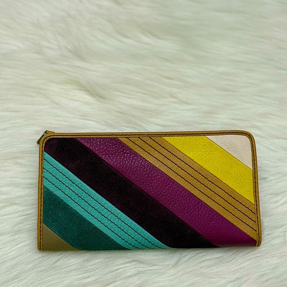 FOSSIL MULTI-COLOR SUEDE ZIPPERED LONG WALLET - Picture 2 of 16